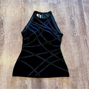 Tadashi Shoji Black Velvet Overlay sleeveless halter Top